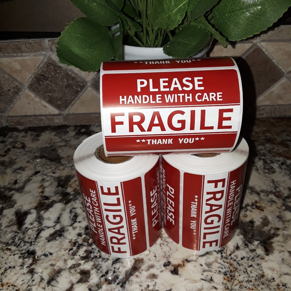 300CT ROLL 3"x2" HANDLE IT WITH CARE FRAGILE THANK YOU STICKERS‎
